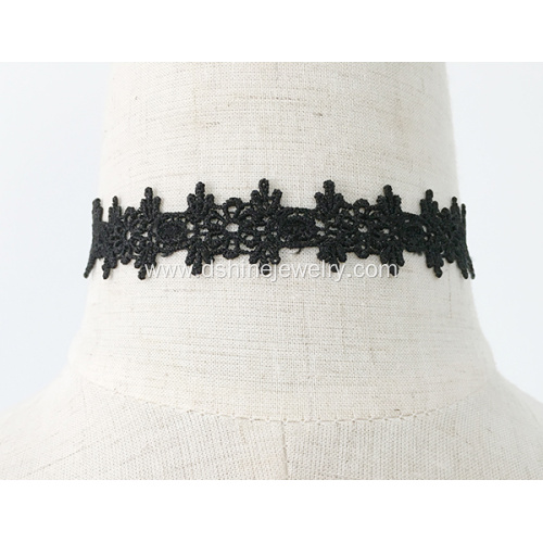 Black Flower Choker Water Soluble Lace Necklace With Pendant